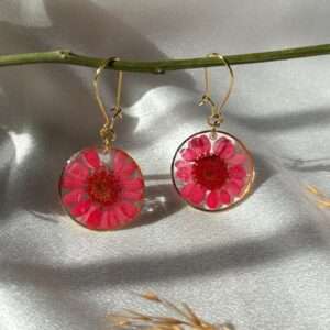 Pink best flower-pressed resin earrings