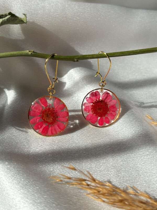 Pink best flower-pressed resin earrings