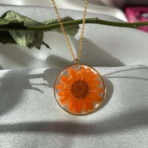 orange Flower-pressed resin chain