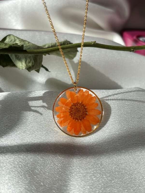 orange Flower-pressed resin chain